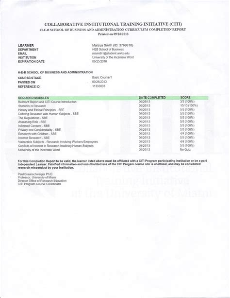 CITI certificate for Marcus Smith. | Download Scientific Diagram