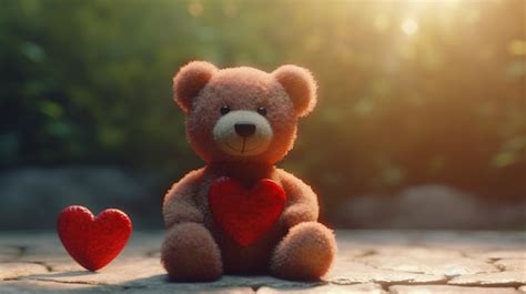 Premium Photo Teddy Bear With Red Heart Generative AI