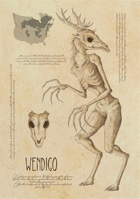 Wendigo Folklore Nativo Americano Impresión A4 Etsy México