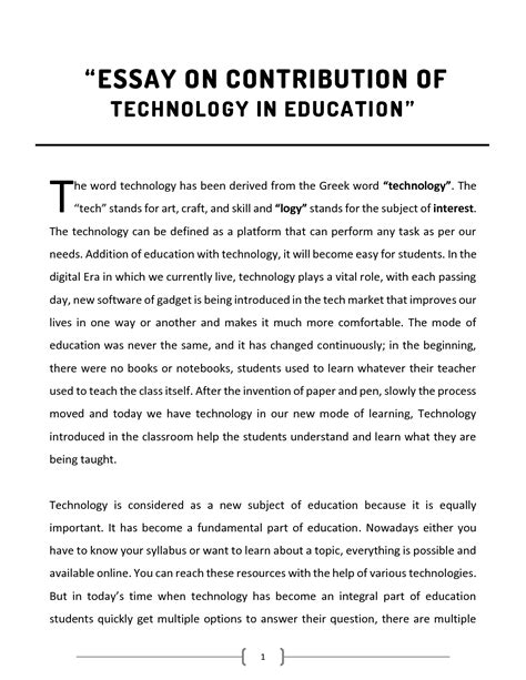 Solution Contribution Of Technology In Education Essay Studypool