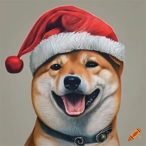 Hyper Realistic Portrait Of A Shiba Inu Wearing A Santa Hat On Craiyon