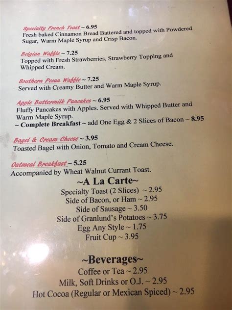 Menu At Granlund S Restaurant Yucaipa