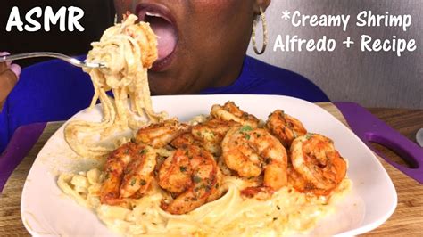 Asmr Spicy Shrimp Fettuccine Alfredo Recipe And Eating Sounds Youtube