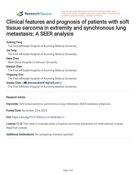 Pdf Clinical Features And Prognosis Of Patients With Soft Tissue Sarcoma In Extremity And