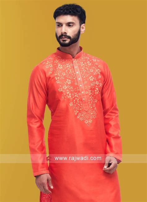 Designer Orange Color Kurta Pajama