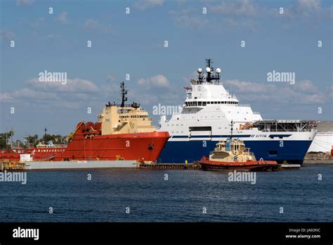 Tugs And Offshore Supply Ships Alongside In The Port Of Tampa Florida