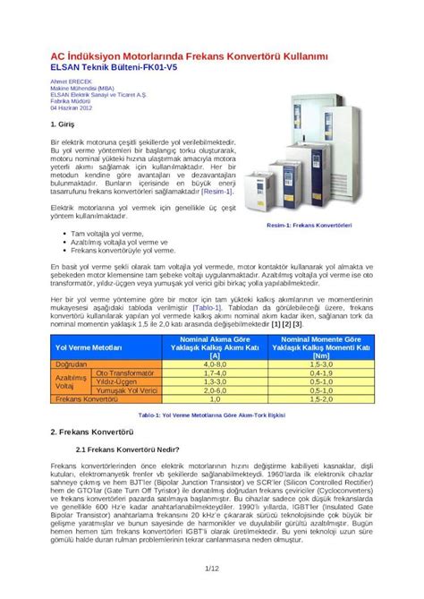 Doc Ac Nd Ksiyon Motorlar Nda Frekans Konvert R Kullan M Elsan