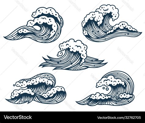 Set Sea Or Ocean Wave For Marine Design Royalty Free Vector