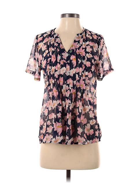 Downeast 100 Polyester Floral Multi Color Pink Short Sleeve Blouse