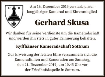 Traueranzeigen Von Gerhard Skusa Trauer Kreiszeitung De