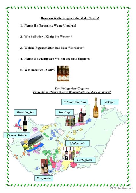 Der Wein allgemeines leseverständnis Deutsch DAF Arbeitsblätter pdf doc