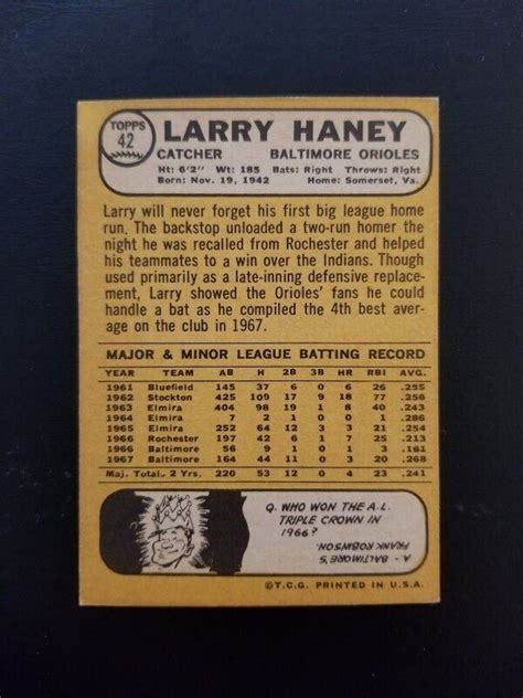 Larry Haney Topps Baseball Baltimore Orioles Ebay