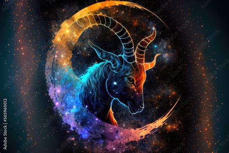 Capricornus Zodiac Sign Against Space Nebula Background Astrology