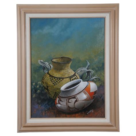 Vintage Daniel Yazzie Navajo Southwestern Still Life Painting Oil On