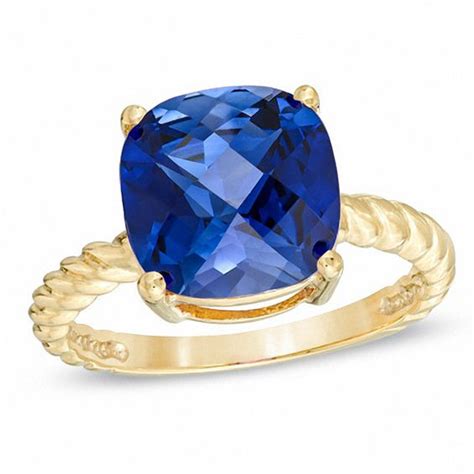 10 0mm Cushion Cut Lab Created Blue Sapphire Ring In 10K Gold