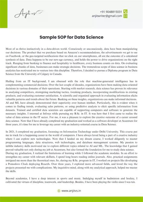 Sop For Data Science Sop Format For Ms Sample Pdf