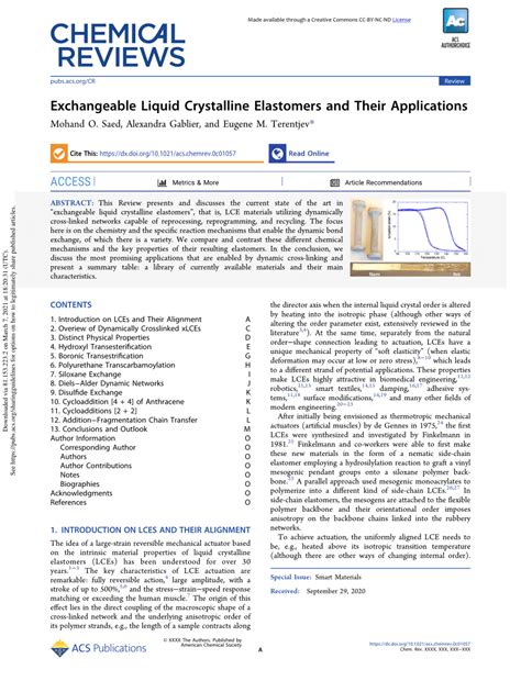 Pdf Exchangeable Liquid Crystalline Elastomers And Their Applications