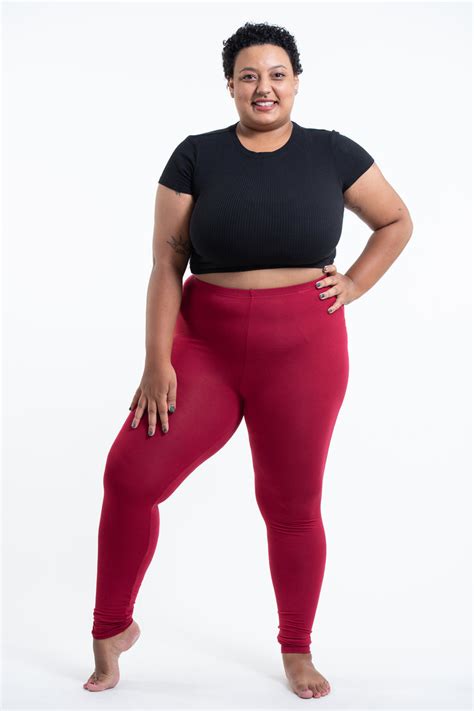 Plus Size Solid Color Cotton Leggings In Red Harem Pants