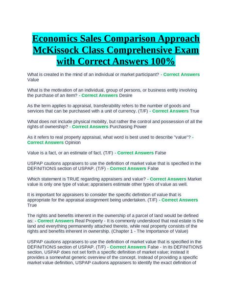 Economics Sales Comparison Approach Mckissock Class Comprehensive Exam