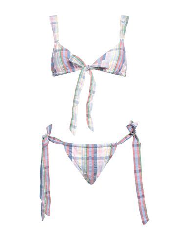 Zimmermann Teddy Checked Cotton Triangle Bikini In Blue ModeSens