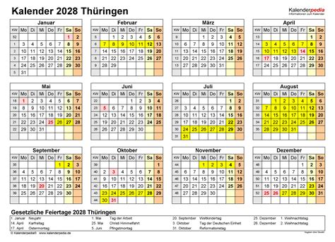 Kalender Th Ringen Ferien Feiertage Excel Vorlagen