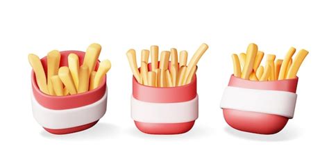 Premium Vector D Set Of French Fries In Red Paper Box