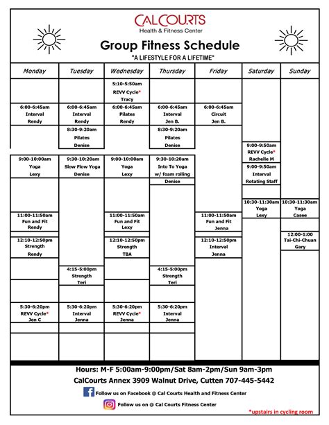 Fitness Class Schedule Calcourts Health And Fitness Center