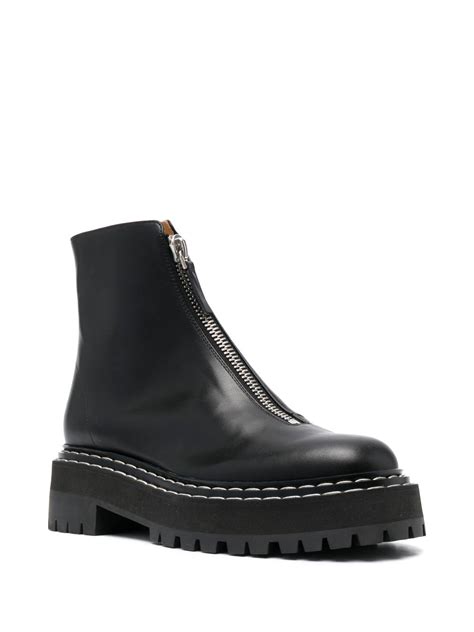 Proenza Schouler Mm Lug Sole Leather Zip Boots In Black Modesens