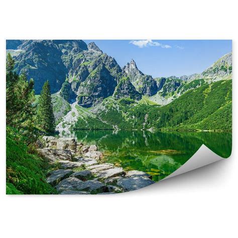 Okleina ścienna Góry skały jezioro morskie oko palmy tatry niebo chmury