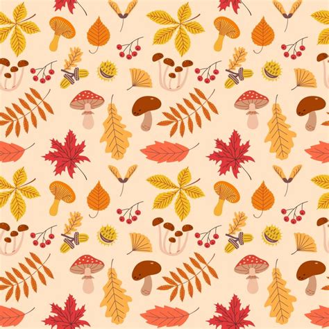 Premium Vector Seamless Pattern Of Autumn Plant Elements Vector