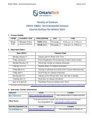 ENVS 1000 W2021 Syllabus Final Pdf ENVS 1000U Environmental Science