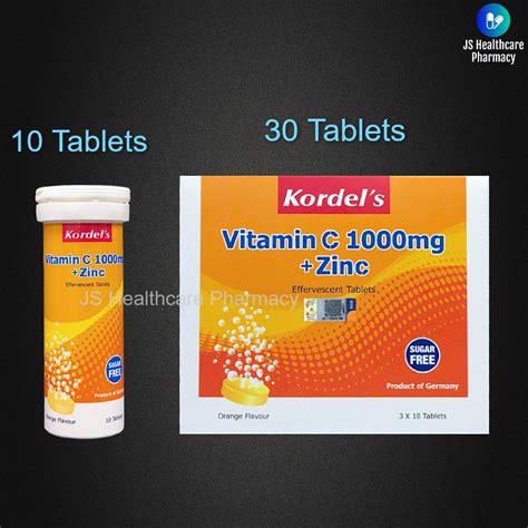 Kordel S Vitamin C 1000mg Zinc Effervescent Orange Flavour 10 Tablets 30 Tablets