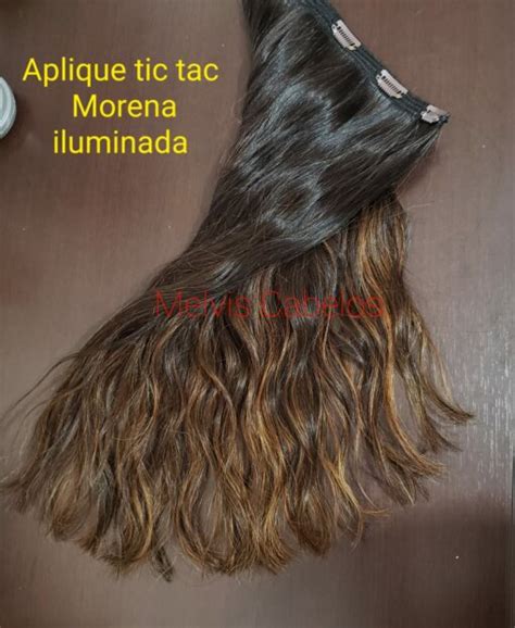 Aplique Tic Tac Cabelo Humano Castanho Morena Iluminada 47cm 100gr