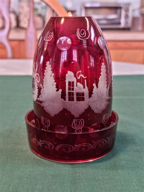 Vintage Egermann Bohemian Ruby Red Czech Reindeer Fairy Lamp Ebay