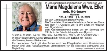 Traueranzeigen Von Maria Magdalena Eller Trauer Bz