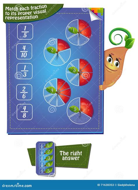 Match Each Fraction To Its Proper Visual Representation Stock