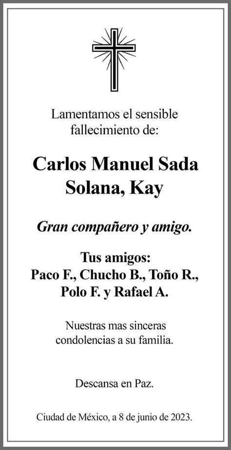 Señor Carlos Manuel Sada Solana Obituario Esquela