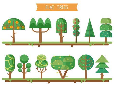 Premium Vector Vector Colorful Set Of Green Cartoon Trees In Flat Style