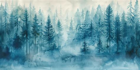 Watercolor Painting Of A Misty Forest Premium Ai Generated Image