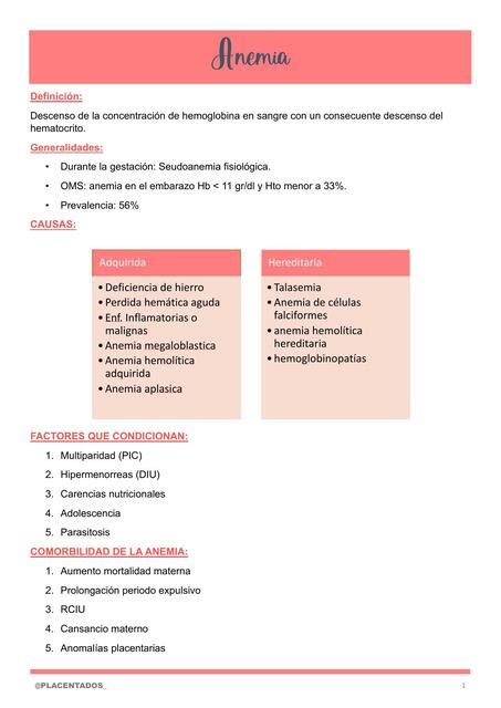 Anemia Y Embarazo Placentados UDocz