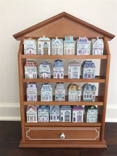 Lenox Village Spice Jars With Rack Fine Porcelain Pink Houses