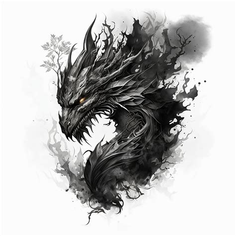 Dragon Tattoo Design White Background PNG File Download High Resolution ...