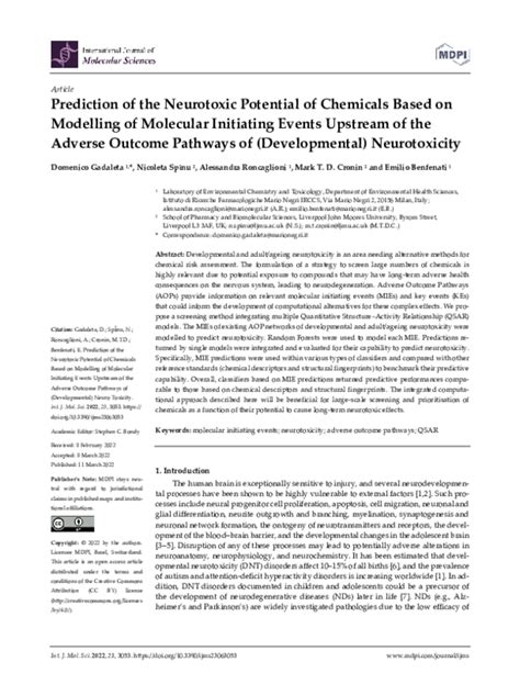 Pdf Prediction Of The Neurotoxic Potential Of Chemicals Based On