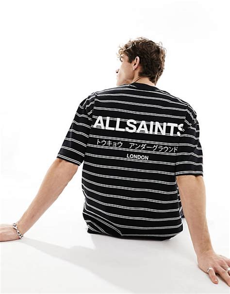 Allsaints Underground Oversized T Shirt In Zwart Met Strepen Asos