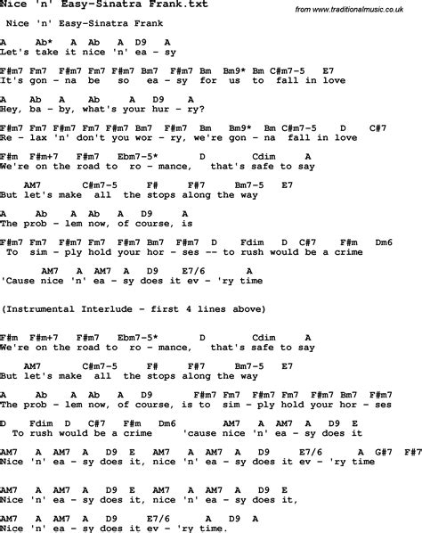 Jazz Song Nice N Easy Sinatra Frank With Chords Tabs And Lyrics