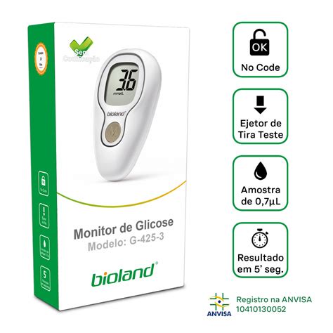 Kit Medidor De Glicose G 425 3 Completo 25 Tiras Bioland