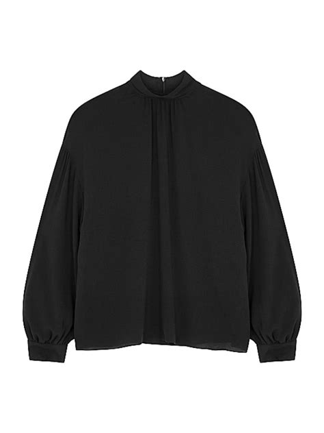 Vince - Black Textured Silk-Crepe Blouse | ABOUT ICONS