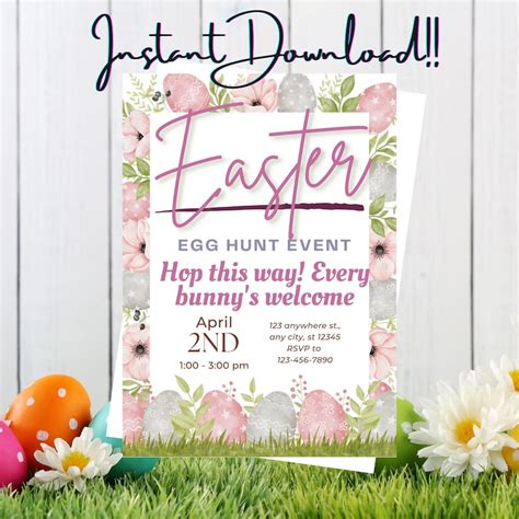 Easter Egg Hunt Invitation, Egg Hunt Invite, Printable Party Invitation ...