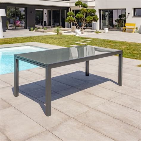 Table De Jardin En Aluminium Et Plateau Verre Avec Rallonge Int Gr E