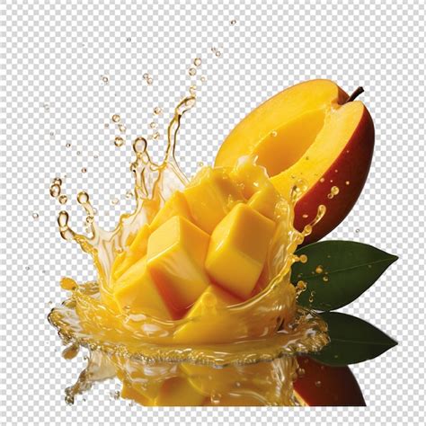 Mango Con Jugo De Mango Salpicado En Fondo Blanco Archivo Psd Premium